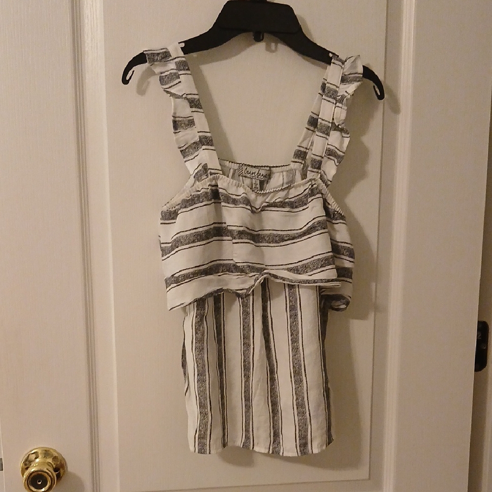 Crave Fame Striped Ruffle Strap Tank Top